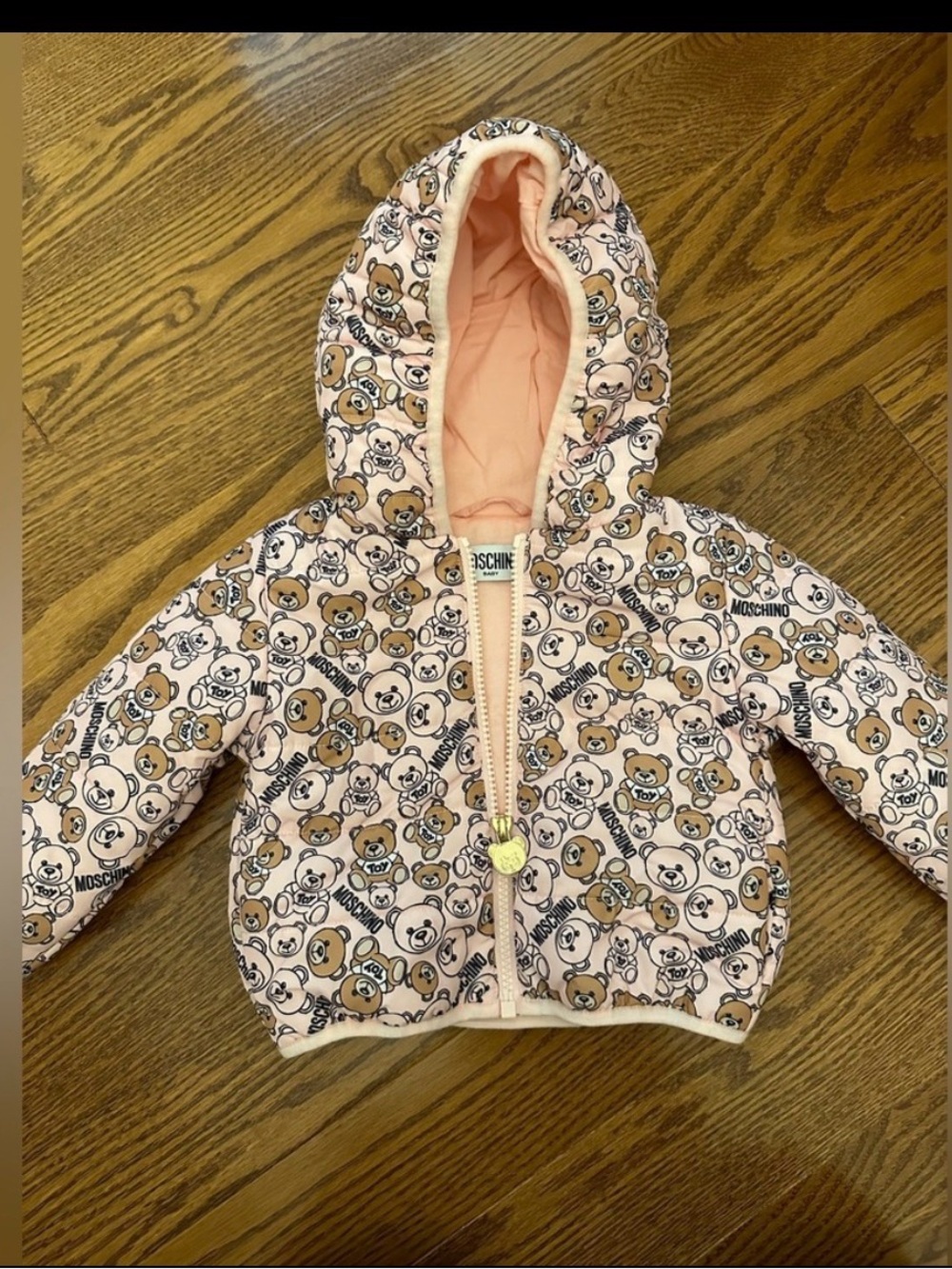 Moschino Pink & Tan Teddy Bear Puffer Jacket for Kids